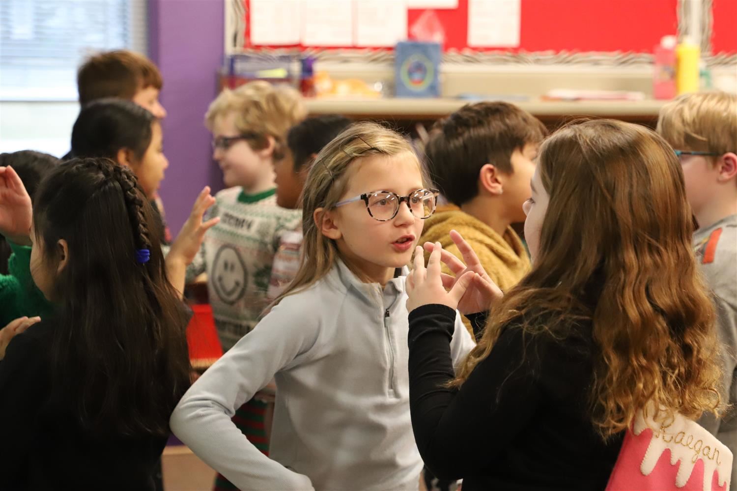 Second grade students working in pairs in class at Stolley Park.